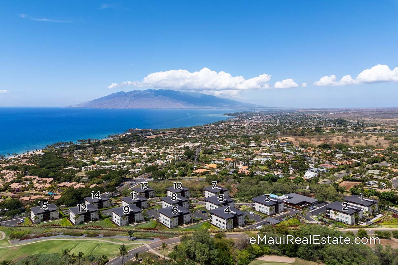Aerial photo showing the completed construction with building numbers